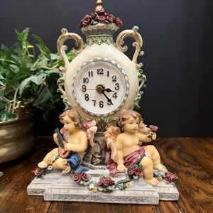 Vintage Cherub Mantel Clock Montefiori Collection- TESTED & WORKS